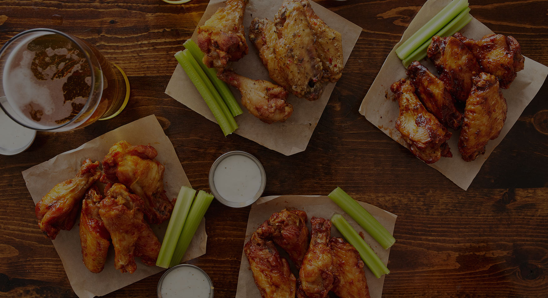 Top View of Wings and Celery at Blue Rock Bar & Grill