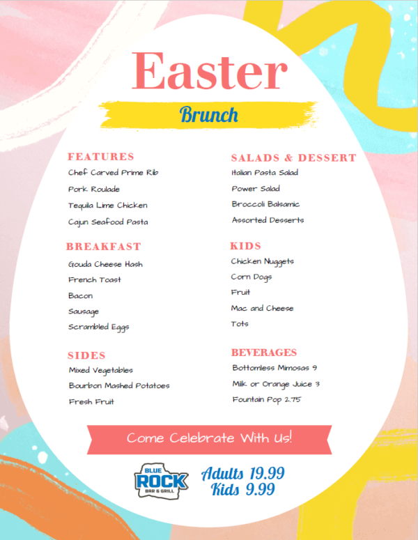 Easter Brunch Menu April 4 2021 Blue Rock Bar & Grill